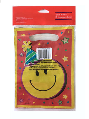 Smiley Face Treat Party Loot Bags 8 CT Red Yellow Metallic