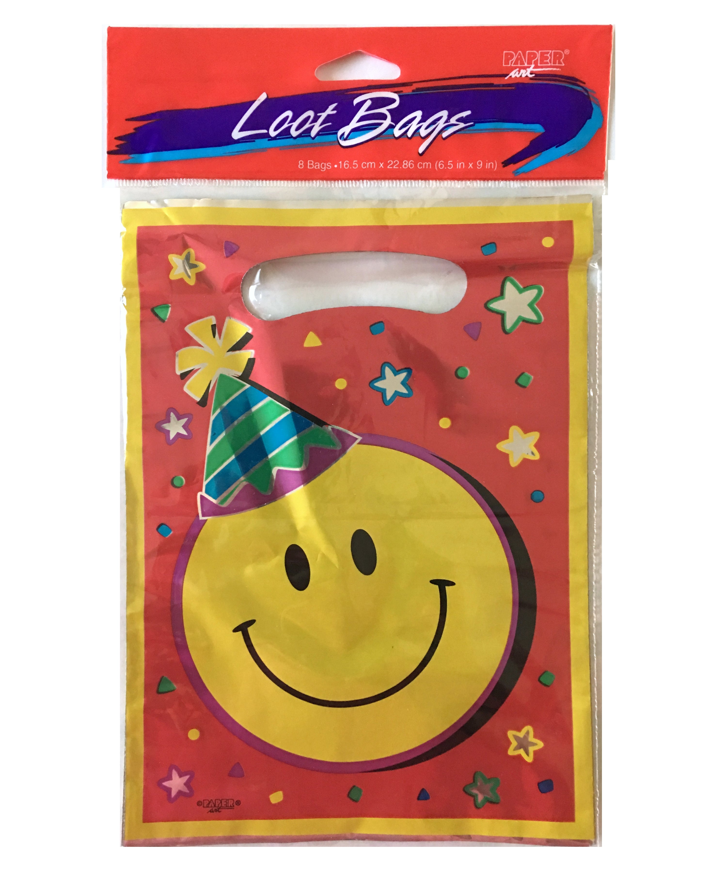 New Smiley Face Birthday Party Treat Loot Bags 8 CT Red Yellow