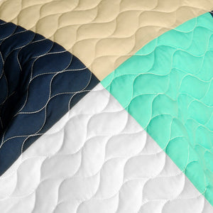 Black White Cream & Green Geometric Teen Bedding Full/Queen Quilt Set - Detail