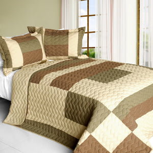 Light Brown & Tan Geometric Teen Bedding Full/Queen Quilt Set Modern Patchwork Bedspread