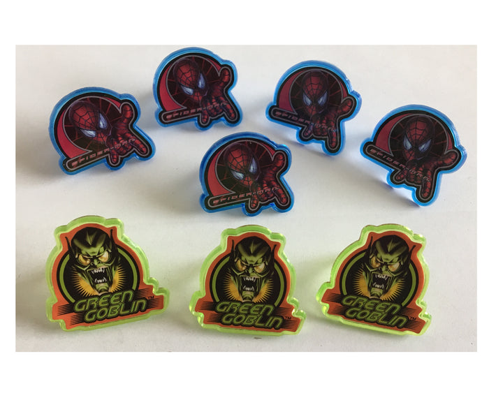 Spiderman & Green Goblin Cake Toppers or Cupcake Party Rings 7 CT Vintage