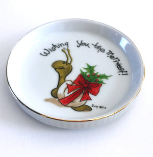 New Suzy's Zoo Christmas Snail 'Wishing You The Merriest!' Ceramic Coaster Vintage Collectible 1976
