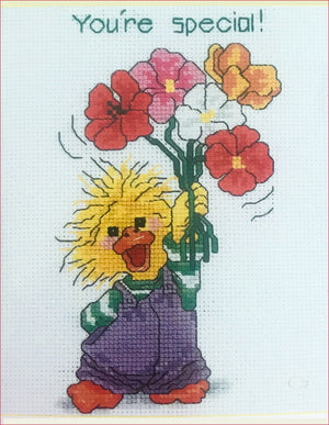 Suzy's Zoo Vintage Counted Cross Stitch Kit Yellow Duck with Flowers - You're Special 2001
