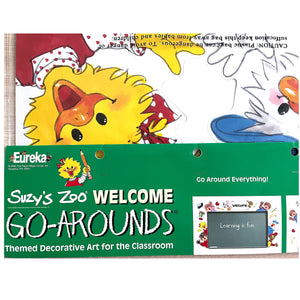 Vintage Suzy's Zoo Giant Welcome Go Arounds School Teacher Classroom Bulletin Board Characters 23" x 9" Ensemble d'art scolaire 14 pièces Peinture murale Porte Fenêtre Collection