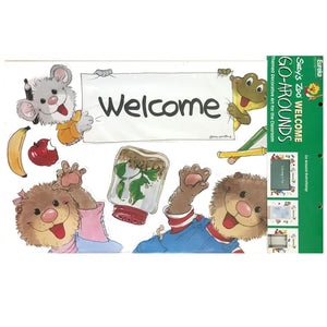 Vintage Suzy's Zoo Giant Welcome Go Arounds School Teacher Classroom Bulletin Board Characters 23" x 9" Ensemble d'art scolaire 14 pièces Peinture murale Porte Fenêtre Collection