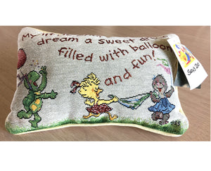 Vintage Suzy's Zoo Embroidered Word Decorative Throw Plush Pillow 5" x 12" 'My Little One' Jacquard Woven Collectible