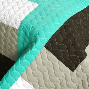 Black White Grey Green Geometric Teen Boy Bedding Full/Queen Quilt Set - Detail