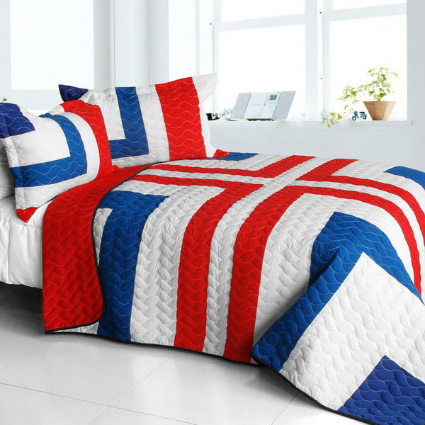 Red Blue White Criss-Cross Teen Boy Bedding Full/Queen Modern Striped Quilt Set