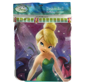 Tinkerbell Plastic Happy Birthday Party Banner 8 FT 5 IN - Purple & Green