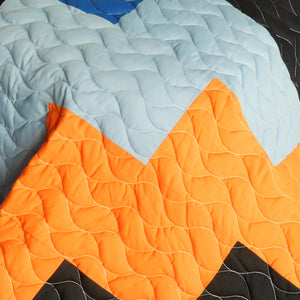 Black Orange Cream & Blue Teen Bedding Full/Queen Quilt Set - Detail
