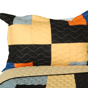 Black Orange Cream & Blue Teen Bedding Full/Queen Quilt Set - Pillow Sham