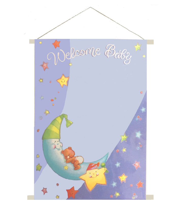 Welcome Baby Bear Moon & Star Baby Shower Party Sign-In Keepsake Sheet 19" x 27" Scroll Twinkle, Twinkle