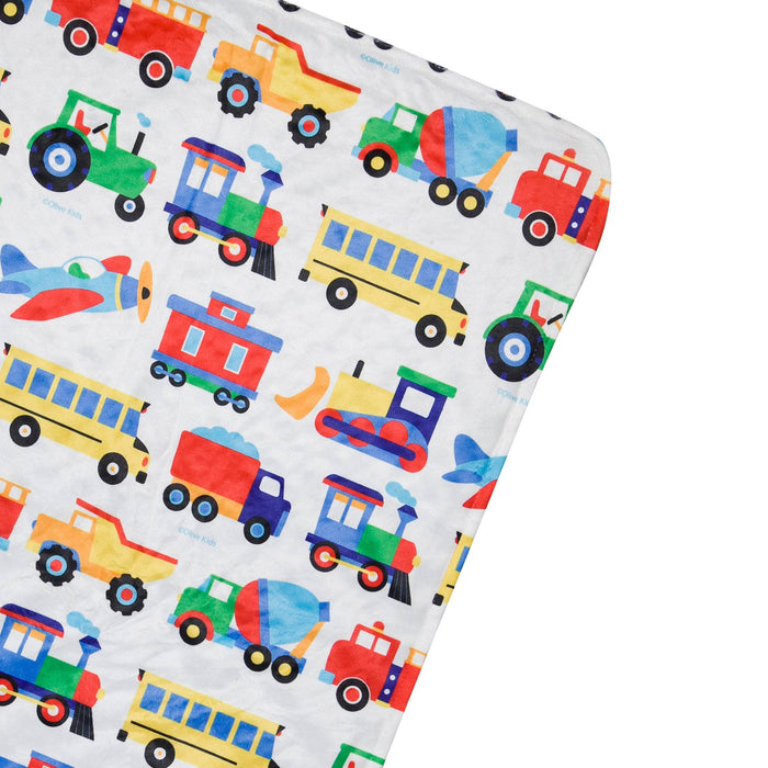 Transport Vehicles Trains Planes Trucks Baby Crib or Toddler Boy Blanket 40" x 60" Plush Velour Minky Throw