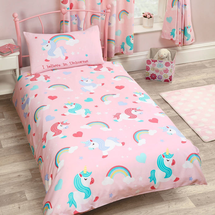 Pink Rainbow Unicorn Bedding Toddler Twin or Full Duvet / Comforter Cover Set