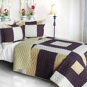 Brown & Tan Geometric Teen Bedding Full/Queen Quilt Set Modern Patchwork Bedspread