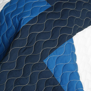 Blue White & Navy Elegant Geometric Stripe Boys Bedding Full/Queen Quilt Set Modern Teen Bedspread