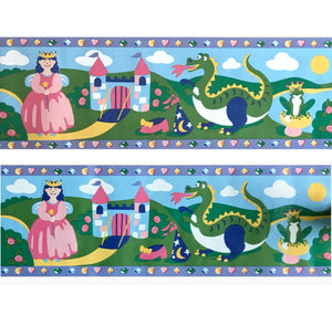 Princess Dragon Castle Double-Length Wall Border 8" x 10 yds (30 ft) Olive Kids Pre-Pasted Fairy Tale Wallpaper Stickups