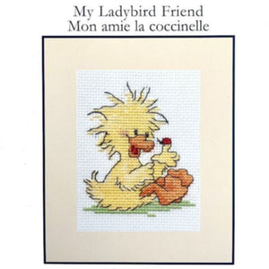 Little Suzy's Zoo Witzy Yellow Baby Duck with Ladybug Counted Cross Stitch PDF Chart Pattern Instructions 3" x 4"
