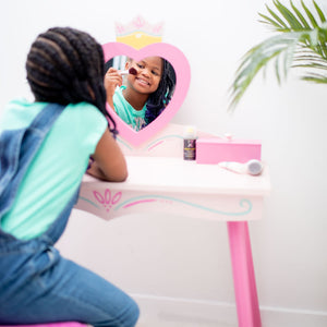 Luxury Pink Princess Wooden Vanity and Chair Kids Girl Furniture Play Set