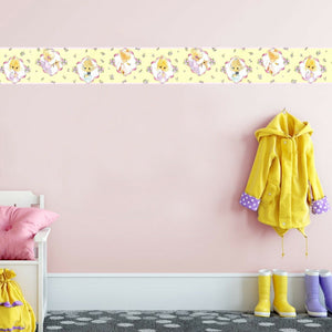 Vintage New Precious Moments Girls & Animals Yellow Wall Border with Pink Ribbons Self-Adhesive Peel and Stick