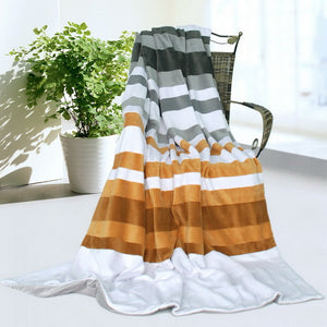 Brown Gray Black White Striped Plush Blanket Style D - 020