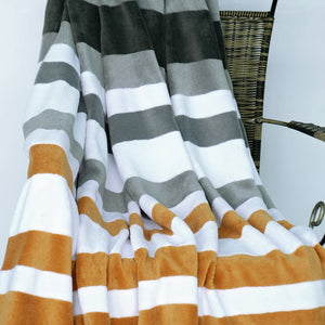 Brown Gray Black White Striped Plush Blanket Style D - 020