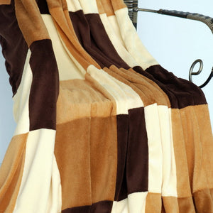 Brown Tan Patchwork Fleece Blanket Style A - 026