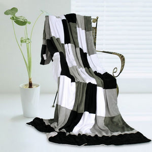 Black White Gray Patchwork Fleece Blanket Style B - 028