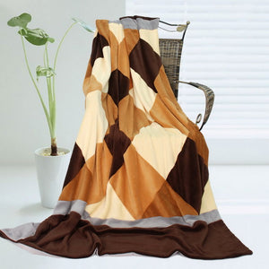 Brown Tan Patchwork Fleece Blanket Style B - 033