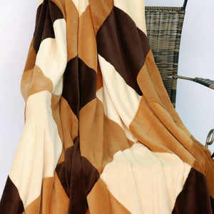 Brown Tan Patchwork Fleece Blanket Style B - 033