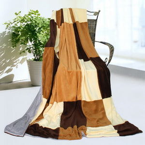 Brown Tan Patchwork Fleece Blanket Style C - 038