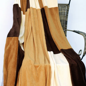 Brown Tan Patchwork Fleece Blanket Style C - 038