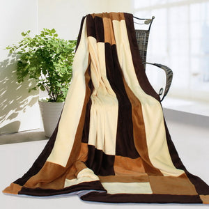 Brown Tan Patchwork Striped Fleece Blanket Style G - 044