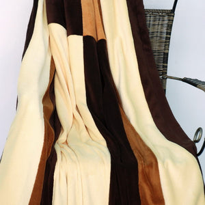 Brown Tan Patchwork Striped Fleece Blanket Style G - 044