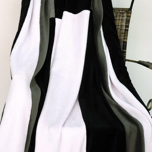 Black White Gray Striped Fleece Blanket Style E - 054