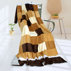 Brown Tan Striped Fleece Blanket Style H - 050