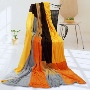 Orange Grey Brown Fleece Blanket Style D - 060