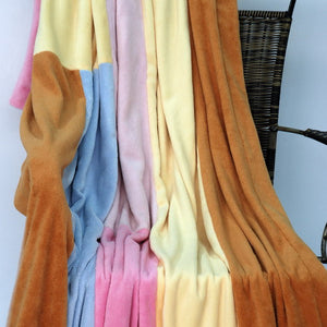 Pink Blue Brown Striped Fleece Blanket Style F - 061