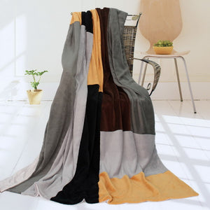 Brown Gray Black White Striped Plush Blanket Style E - 064