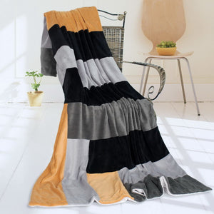 Brown Gray Black Striped Plush Blanket Style F - 072