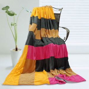 Hot Pink Orange Yellow Striped Plush Blanket Style E - 074
