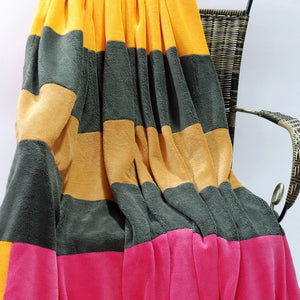 Hot Pink Orange Yellow Striped Plush Blanket Style E - 074