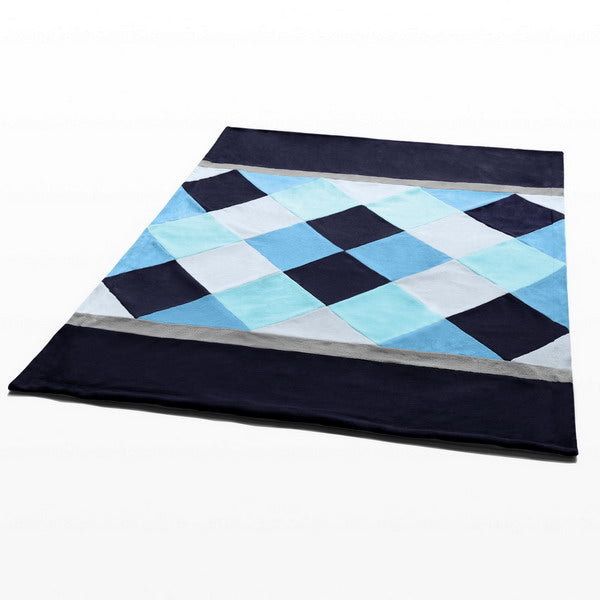 Various Blue Patchwork Geometric Kids & Teen Fleece Blankets Twin/Full