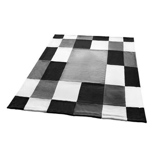 Black White Gray Striped Patchwork Fleece Blanket Style A - 040