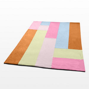 Pink Blue Brown Striped Fleece Blanket Style F - 061