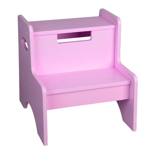 Wooden Kids Two-Step 14" Stepping Stool with Handles - Pink, White, Natural Oak Wood