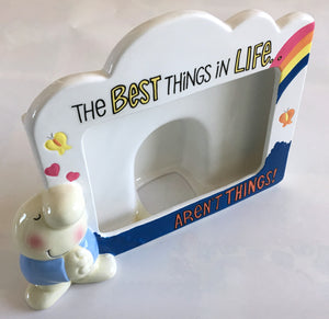 Ziggy Earthenware Photo Picture Frame Statue Rainbow  "The Best Things In Life" Figurine Porcelain Ceramic Gift 7" x 6"  Tom Wilson Rare Vintage Collectible New