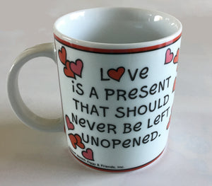NEW Vintage Ziggy Collectible Ceramic Mug 10 oz Ceramic Cup Valentine "Love Is A Present' Collectible Gift NIB Dog Red Hearts Tom Wilson Cartoon