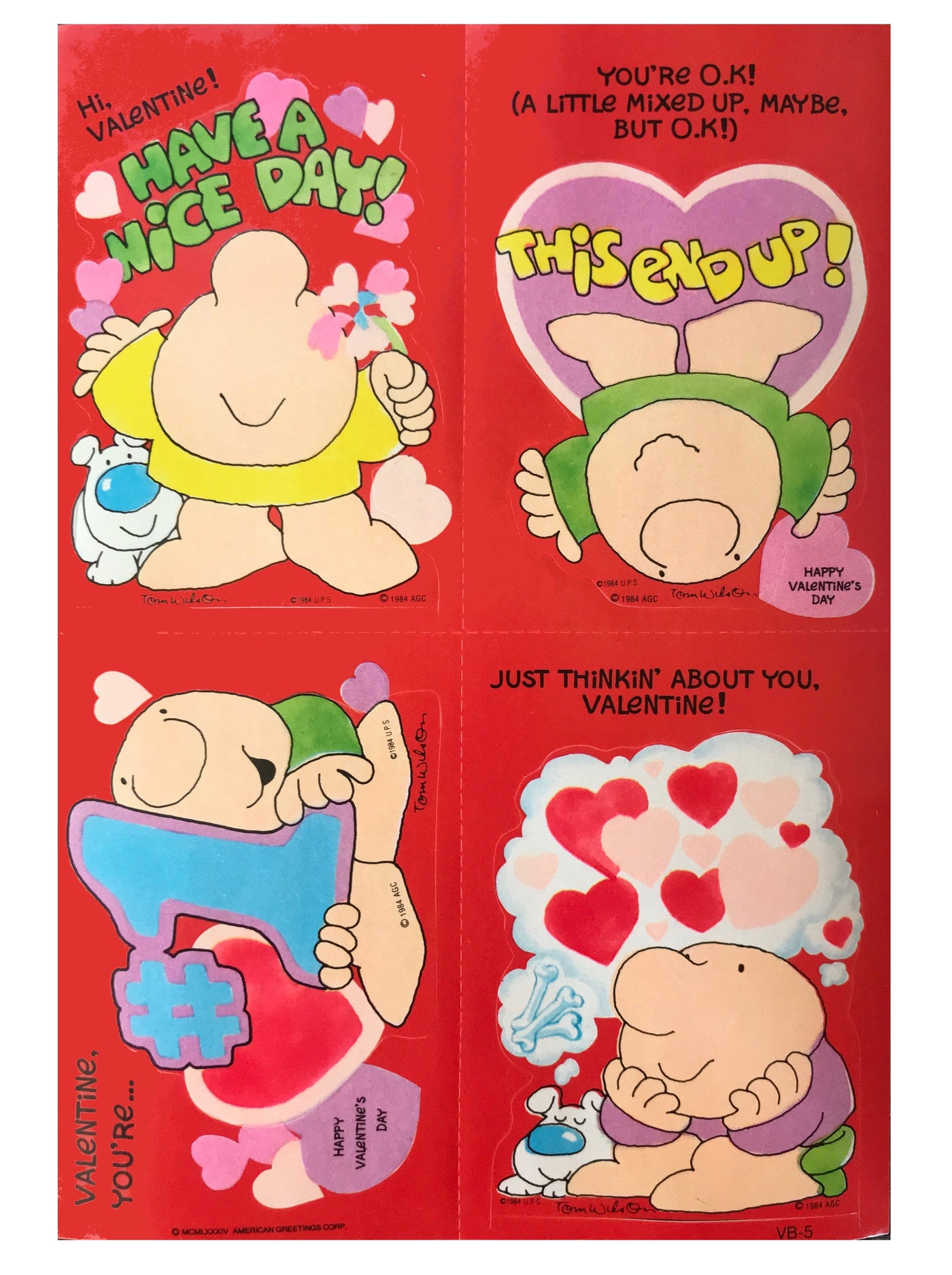 Vintage Ziggy Valentine Cards with Sticker & Envelopes 4 CT Tom Wilson –