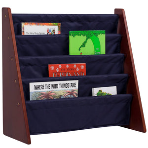 Navy Blue Sling 4-Tier Bookshelf Bookcase Kids Furniture - Natural, White, Cherry Wood